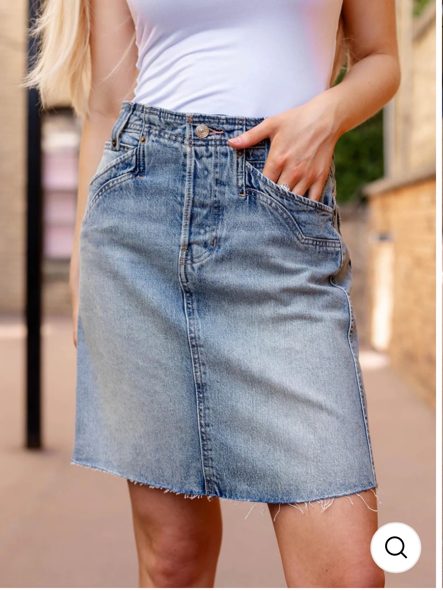 Free People Suzy Denim Washed Light Blue Midi Skirt
